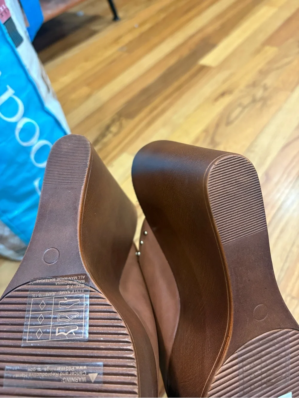 Mudd Tan Studded Wedge Mules